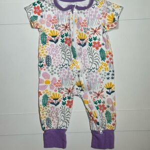Baby Girl’s Floral Print 2-Way Zip Short Sleeve Bodysuit Size 12-18M